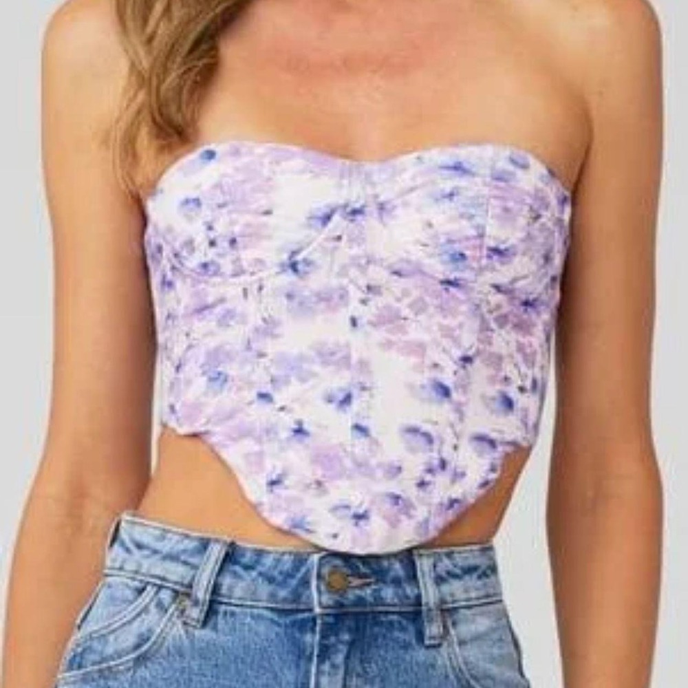 Bardot Mirabelle Floral Bustier Corset - Pink and Purple  SZ 2